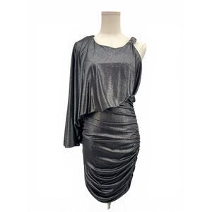 Vintage Cache Draped Metallic One Shoulder Body Con Mini Cocktail Dress Sz. 2